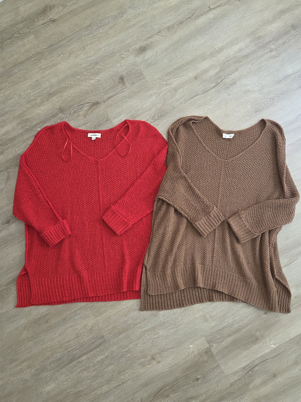 eesome Red and Brown V-Neck Knit Sweaters - Cozy Duo